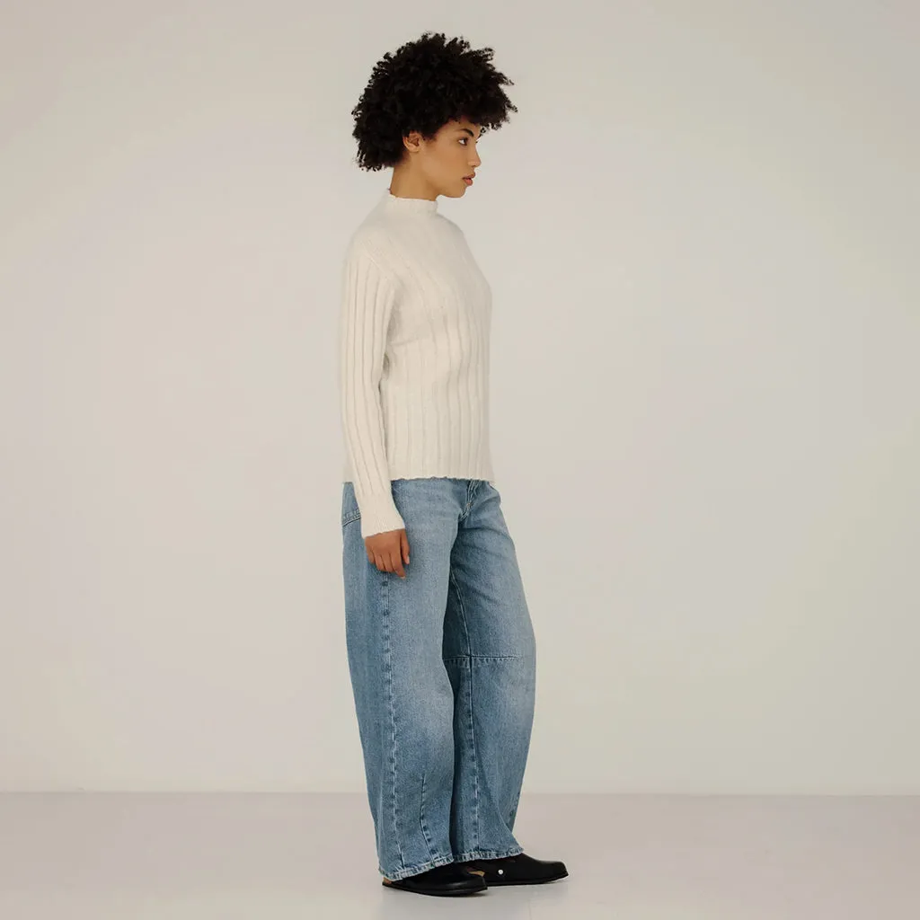 Bare Knitwear Woman Demi Mock Neck Sweater Ivory Cream