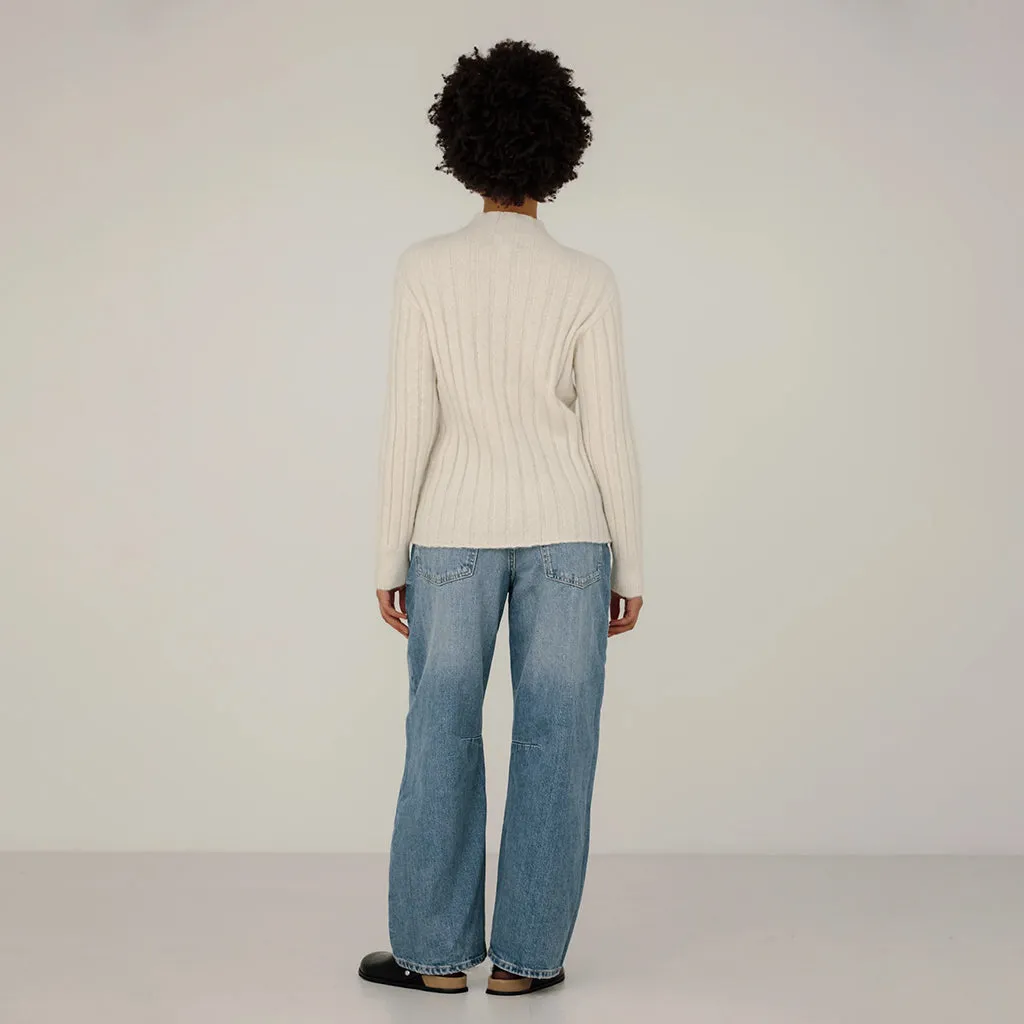Bare Knitwear Woman Demi Mock Neck Sweater Ivory Cream