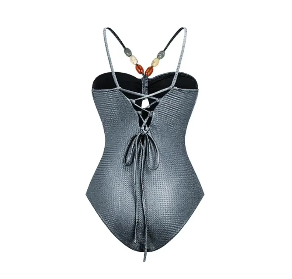 Beachy Drawstring Bodysuit With Long Skirt Swimwear
