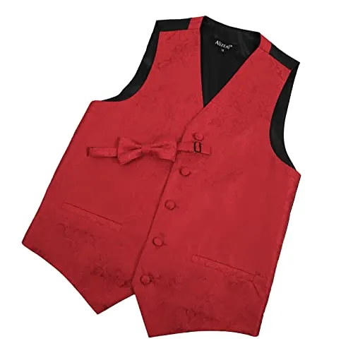 Boy's Classic Paisley Bow Tie and Suit Vest Set, 079-Red