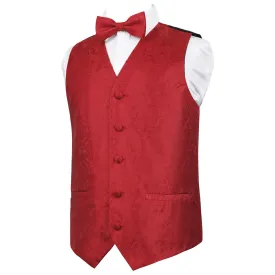 Boy's Classic Paisley Bow Tie and Suit Vest Set, 079-Red