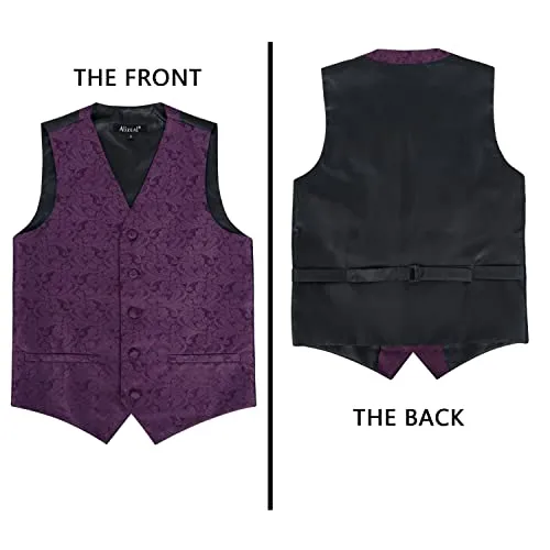 Boy's Classic Paisley Jacquard Pre-Tied Bow Tie and Waistcoat Set, 079-Plum Purple