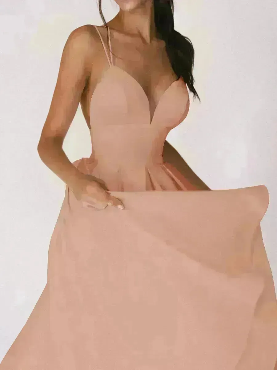Charming V-neck Suspender Dress Summer Fashion A-Line Long Dresses For Women Sleeveless Skater Dress for Wedding cocktail evening  dinner party events
