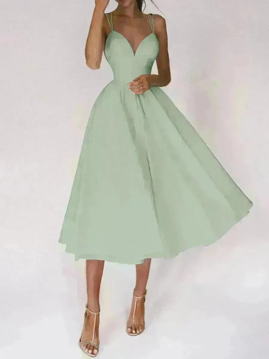 Charming V-neck Suspender Dress Summer Fashion A-Line Long Dresses For Women Sleeveless Skater Dress for Wedding cocktail evening  dinner party events