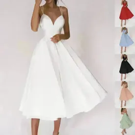 Charming V-neck Suspender Dress Summer Fashion A-Line Long Dresses For Women Sleeveless Skater Dress for Wedding cocktail evening  dinner party events