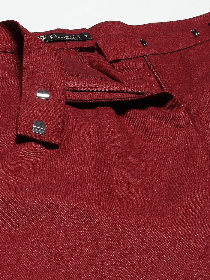 Classic Work Blazer & Trouser Women's Pant Suit Set - Wine Red