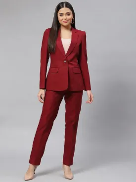 Classic Work Blazer & Trouser Women's Pant Suit Set - Wine Red