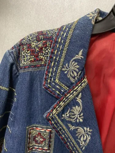 Coldwater Creek Embroidered Short Denim Jean Jacket size XL Women