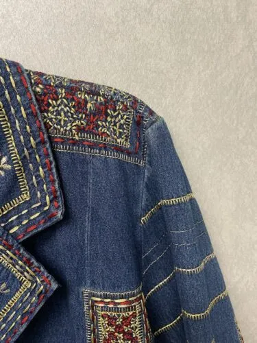 Coldwater Creek Embroidered Short Denim Jean Jacket size XL Women