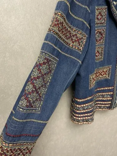 Coldwater Creek Embroidered Short Denim Jean Jacket size XL Women
