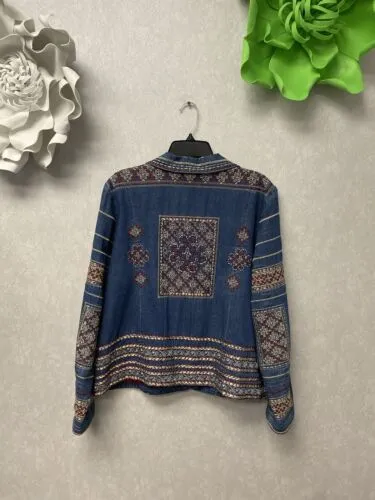 Coldwater Creek Embroidered Short Denim Jean Jacket size XL Women