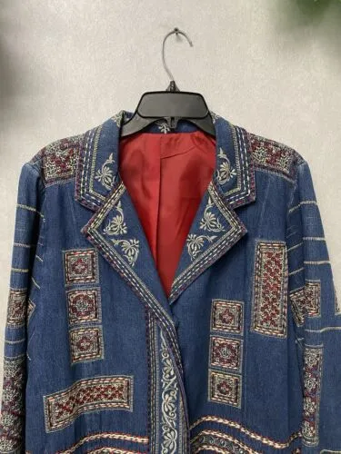 Coldwater Creek Embroidered Short Denim Jean Jacket size XL Women