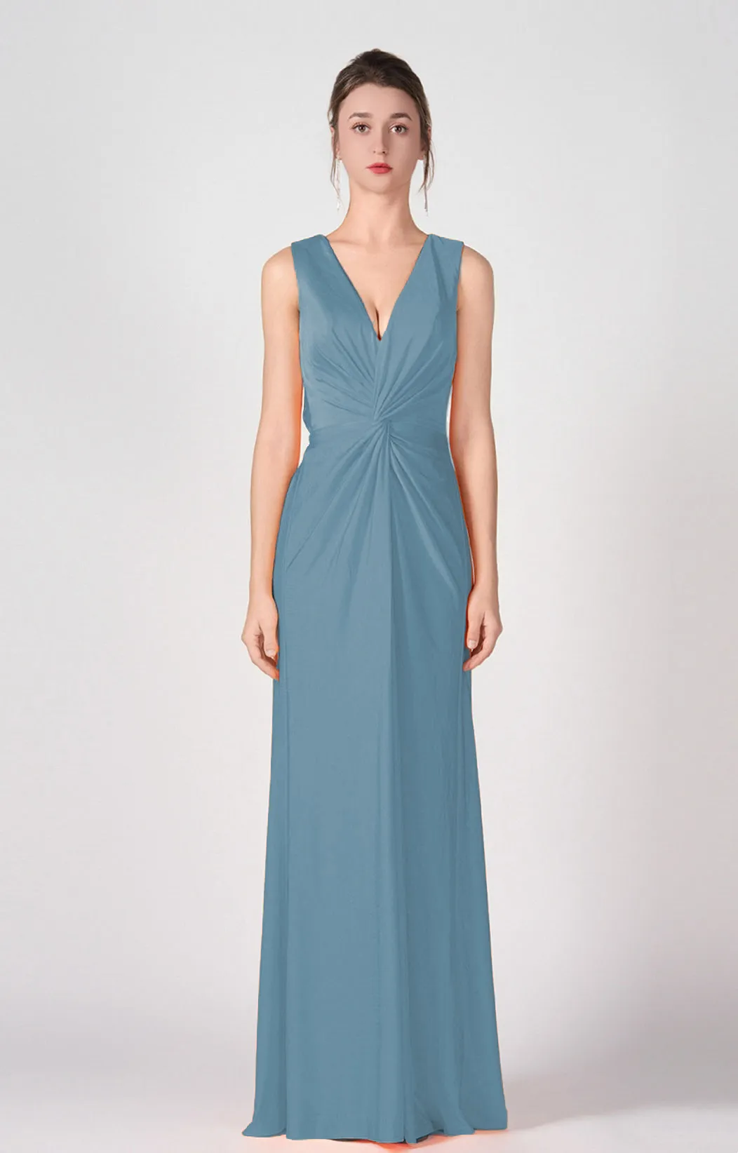 Deep V-Neck Twist-Front A-Line Split Dresses