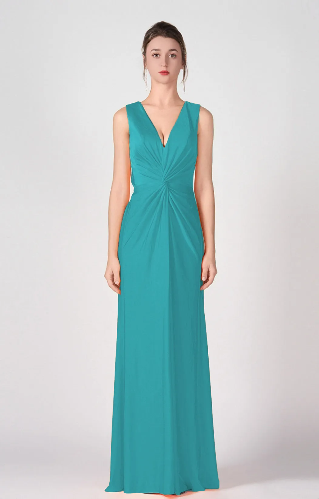 Deep V-Neck Twist-Front A-Line Split Dresses