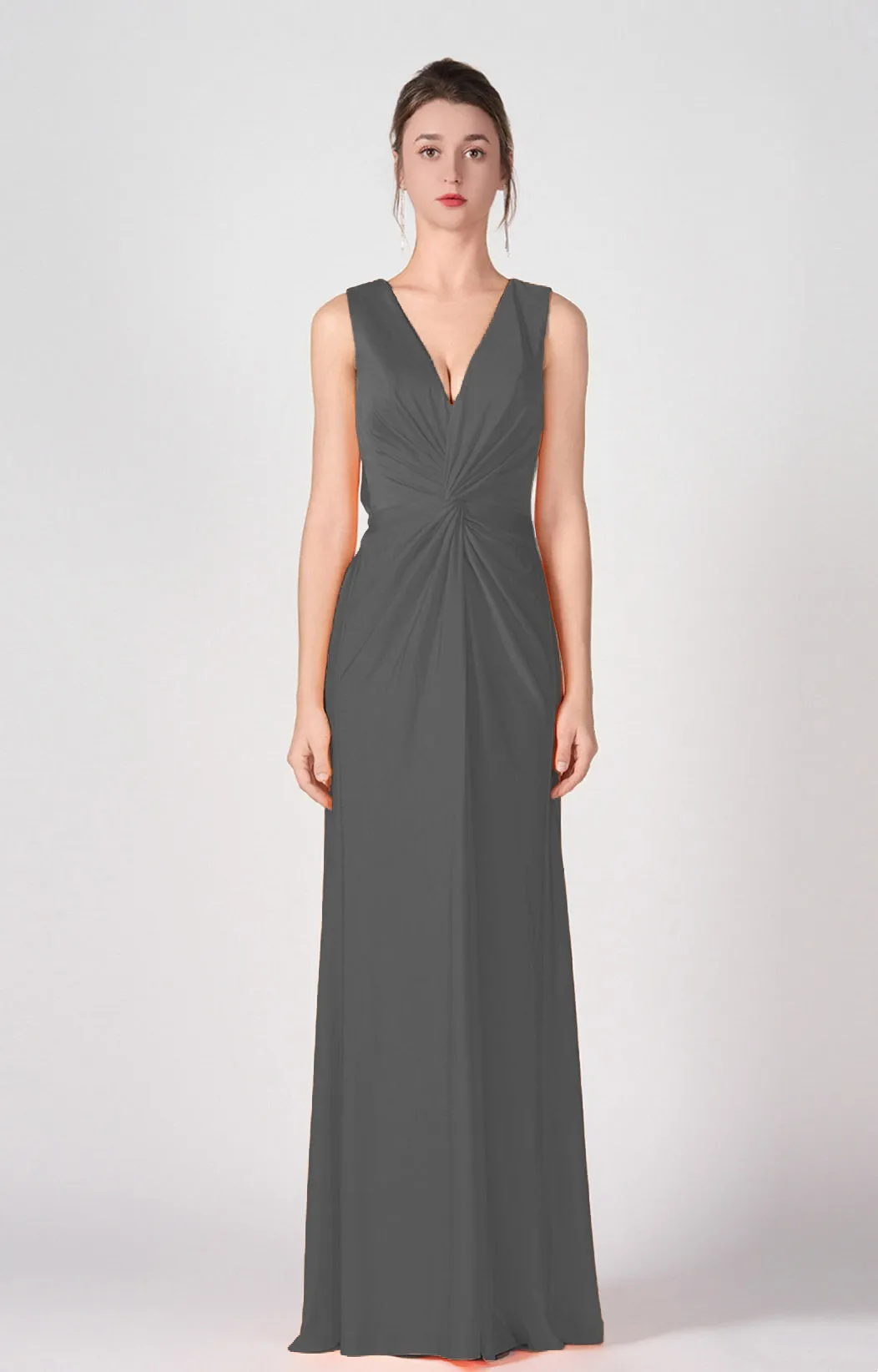 Deep V-Neck Twist-Front A-Line Split Dresses