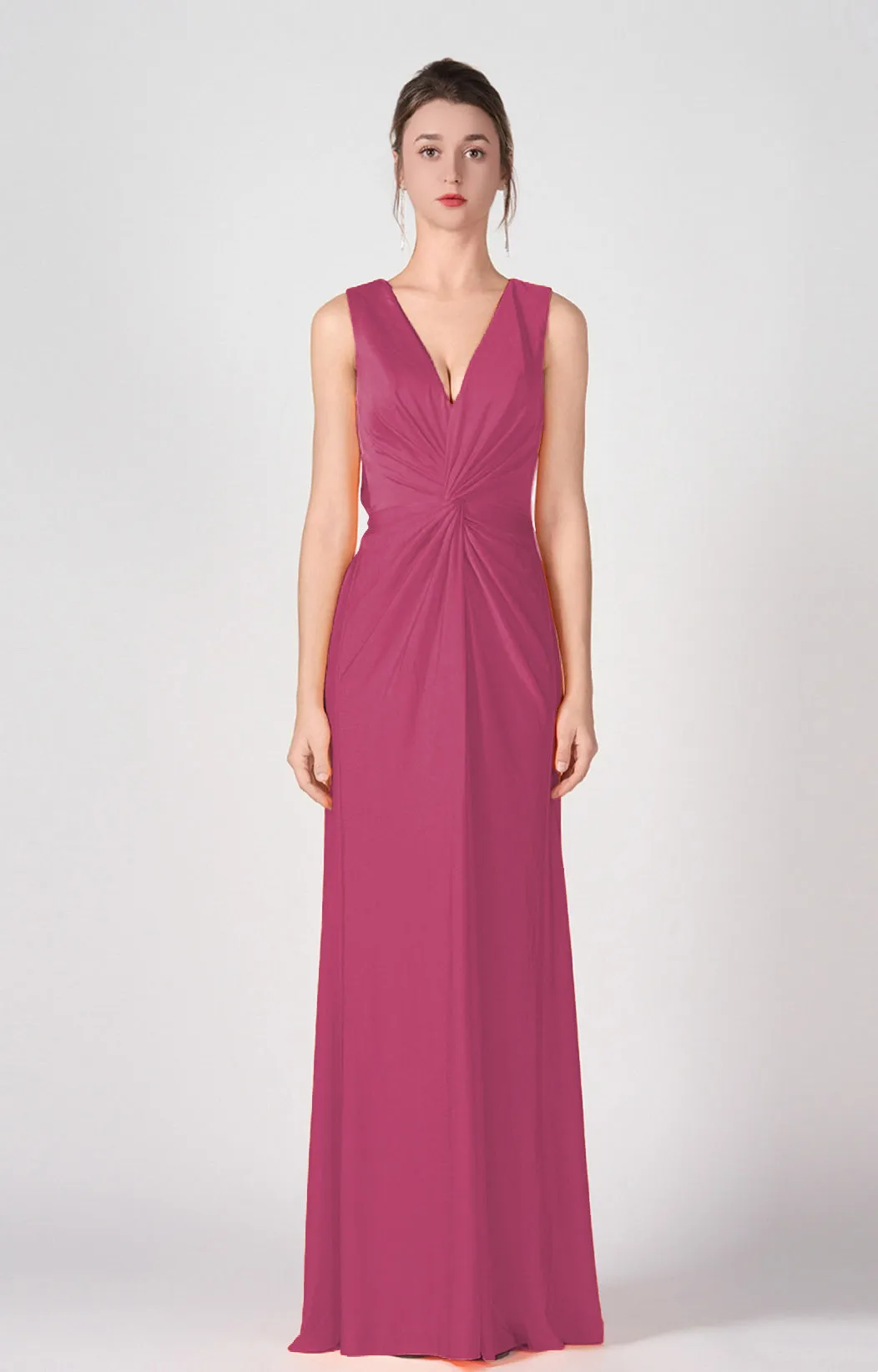 Deep V-Neck Twist-Front A-Line Split Dresses