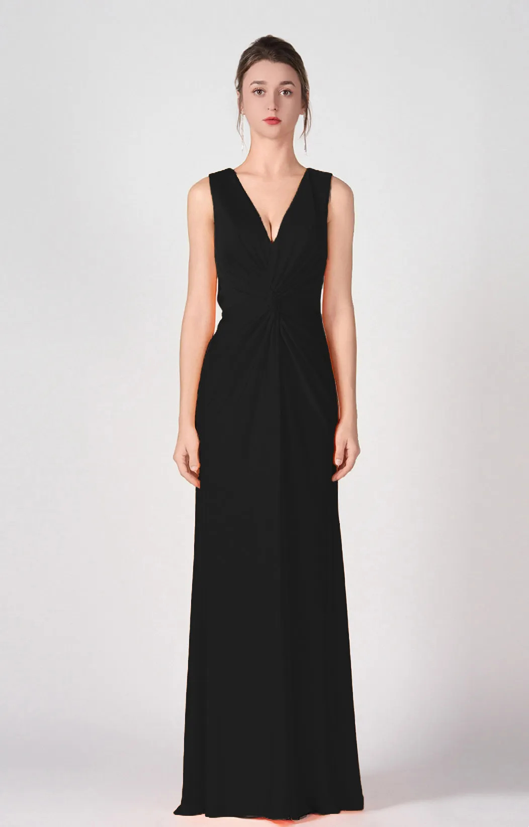 Deep V-Neck Twist-Front A-Line Split Dresses
