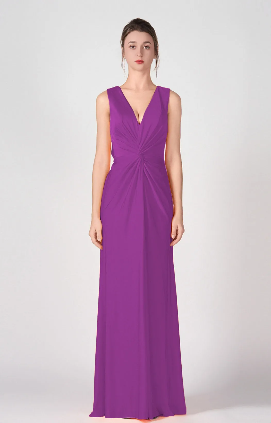 Deep V-Neck Twist-Front A-Line Split Dresses
