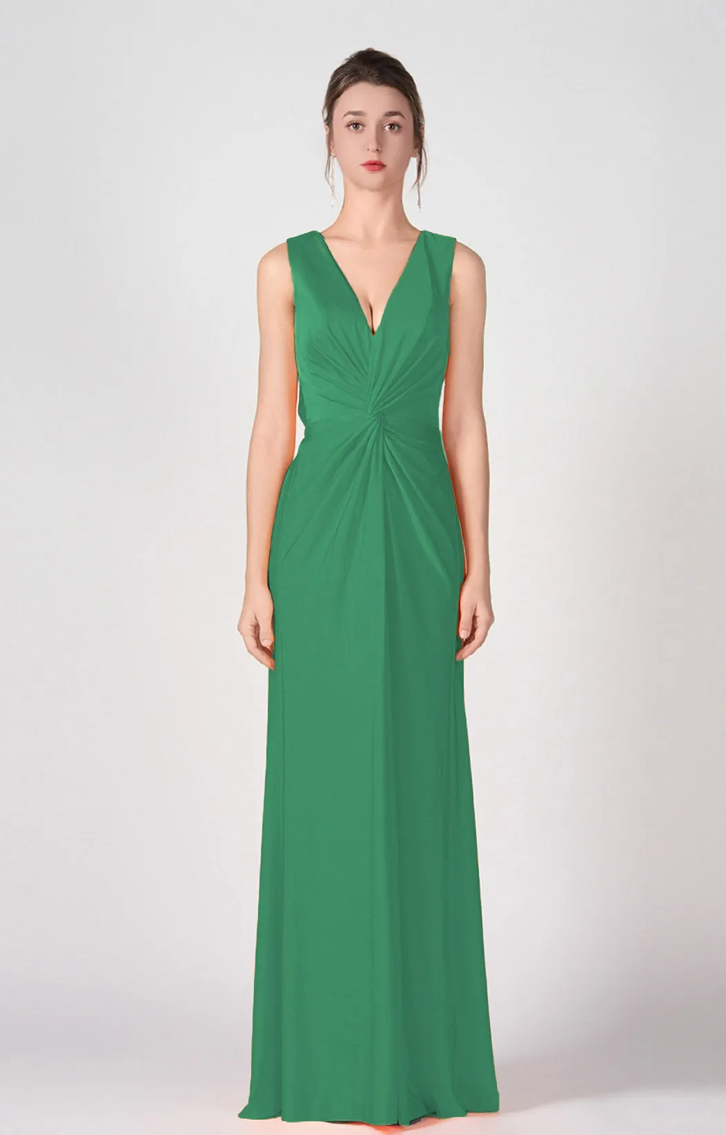 Deep V-Neck Twist-Front A-Line Split Dresses