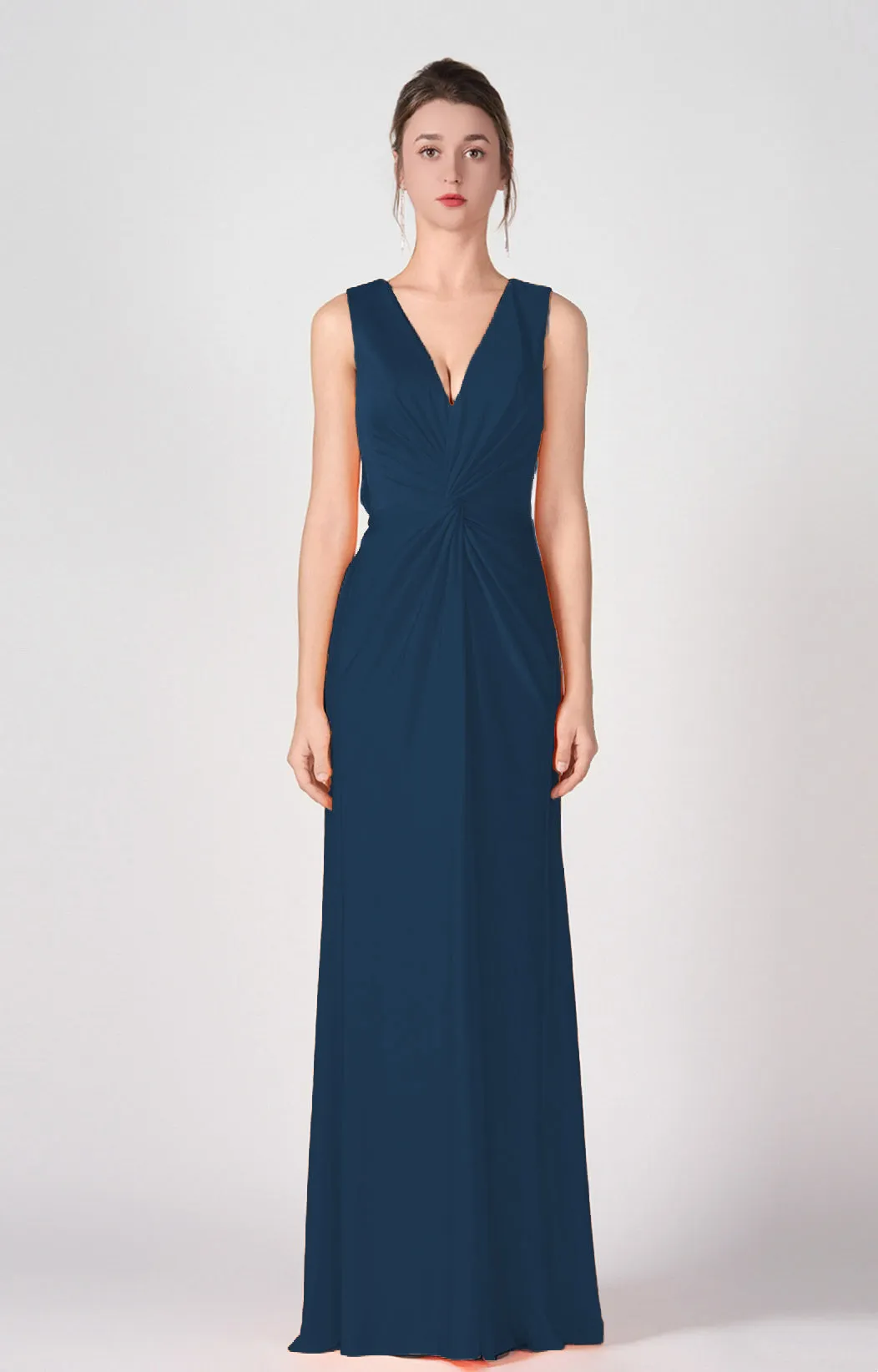 Deep V-Neck Twist-Front A-Line Split Dresses