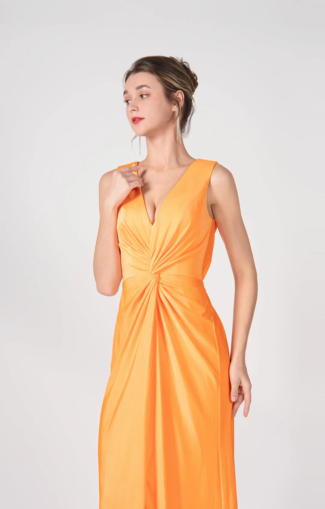 Deep V-Neck Twist-Front A-Line Split Dresses