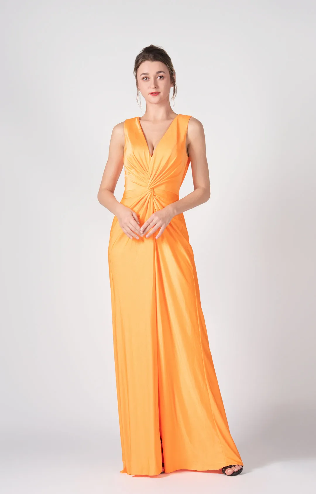Deep V-Neck Twist-Front A-Line Split Dresses