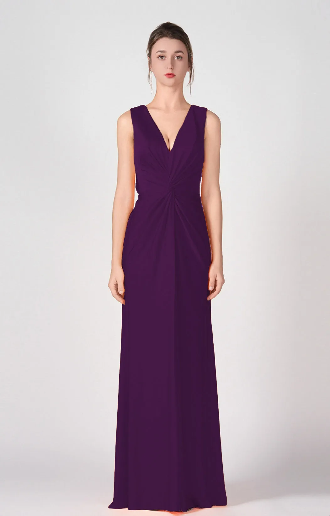 Deep V-Neck Twist-Front A-Line Split Dresses