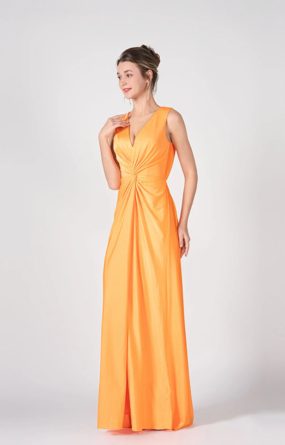 Deep V-Neck Twist-Front A-Line Split Dresses