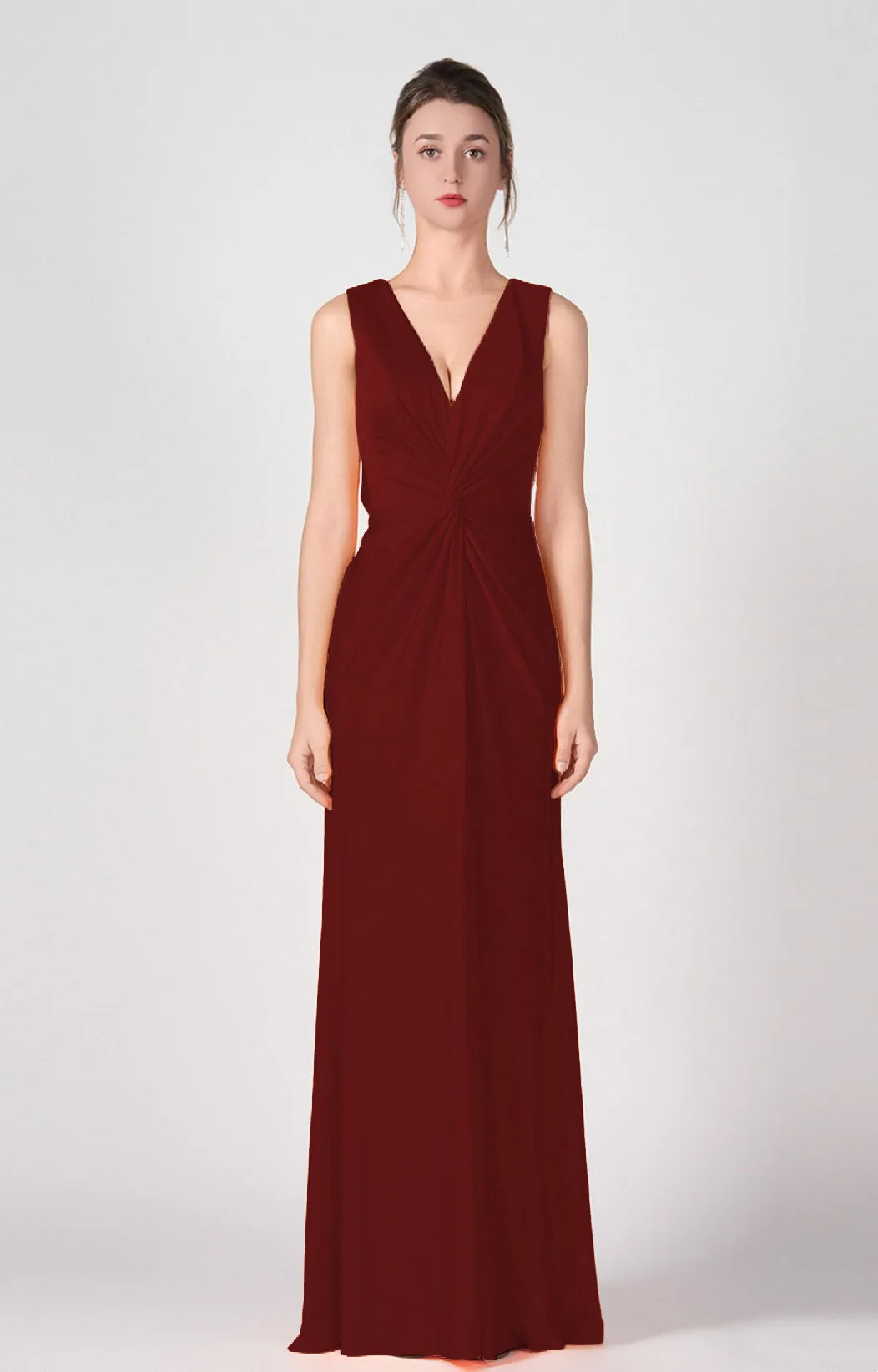 Deep V-Neck Twist-Front A-Line Split Dresses