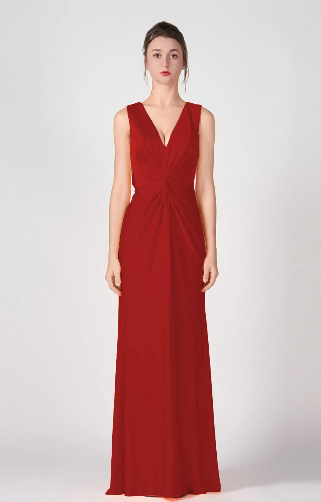 Deep V-Neck Twist-Front A-Line Split Dresses