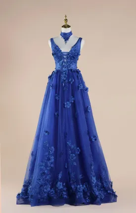 Double Straps V-Neck Strappy 3D Applique A-Line Sweep Train  Colorful Dresses