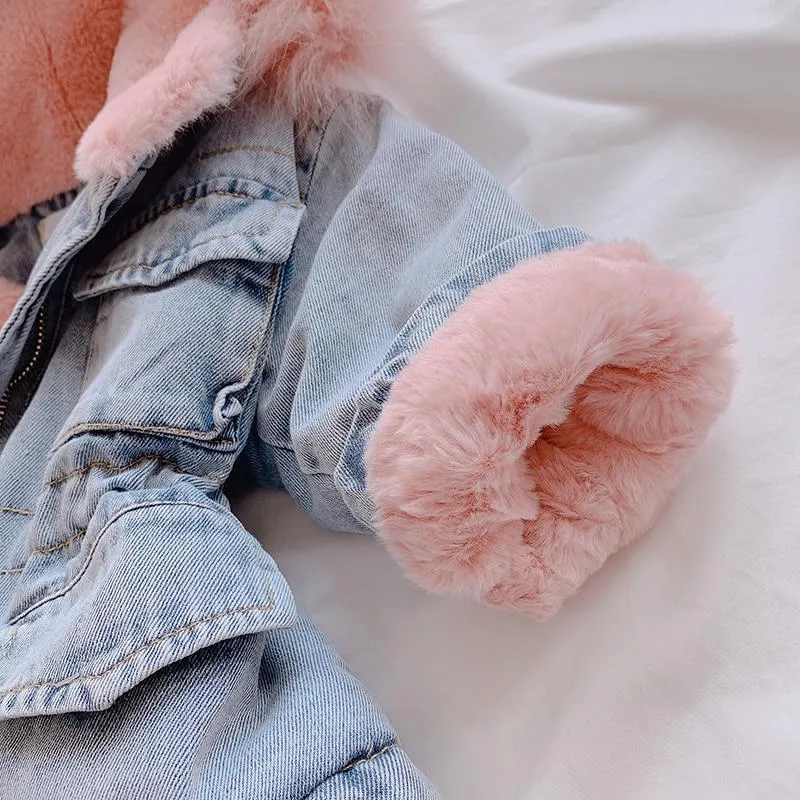 Holly Oversized Denim Fur Hooded Winter Coat Jacket