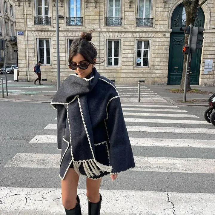 Hot Sale 49% OFFWomens Tassel Scarf Tweed Coat