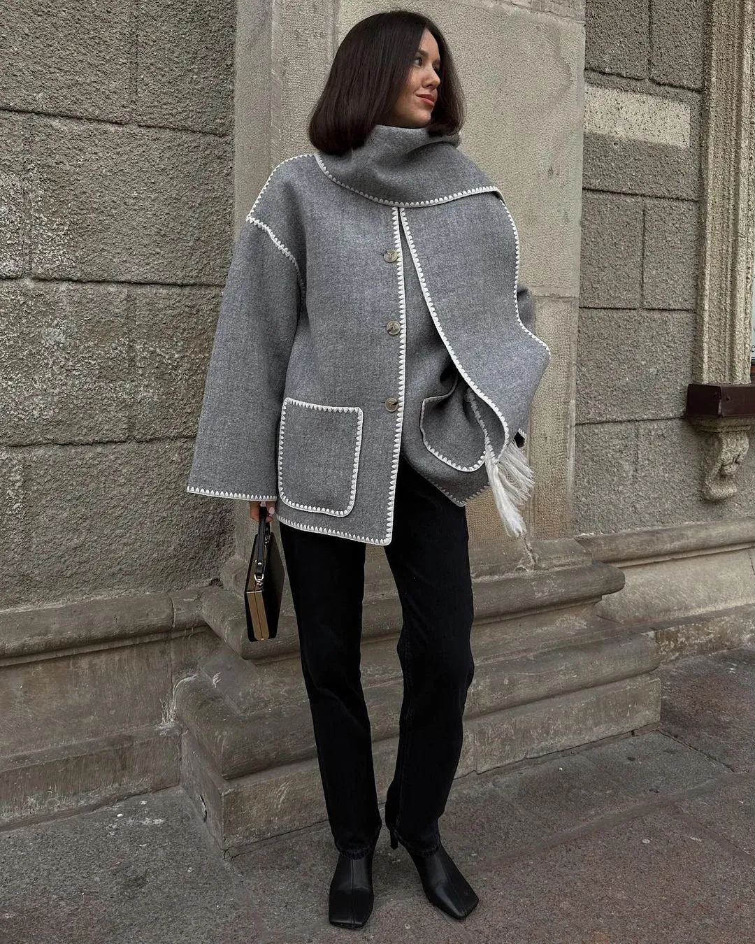 Hot Sale 49% OFFWomens Tassel Scarf Tweed Coat