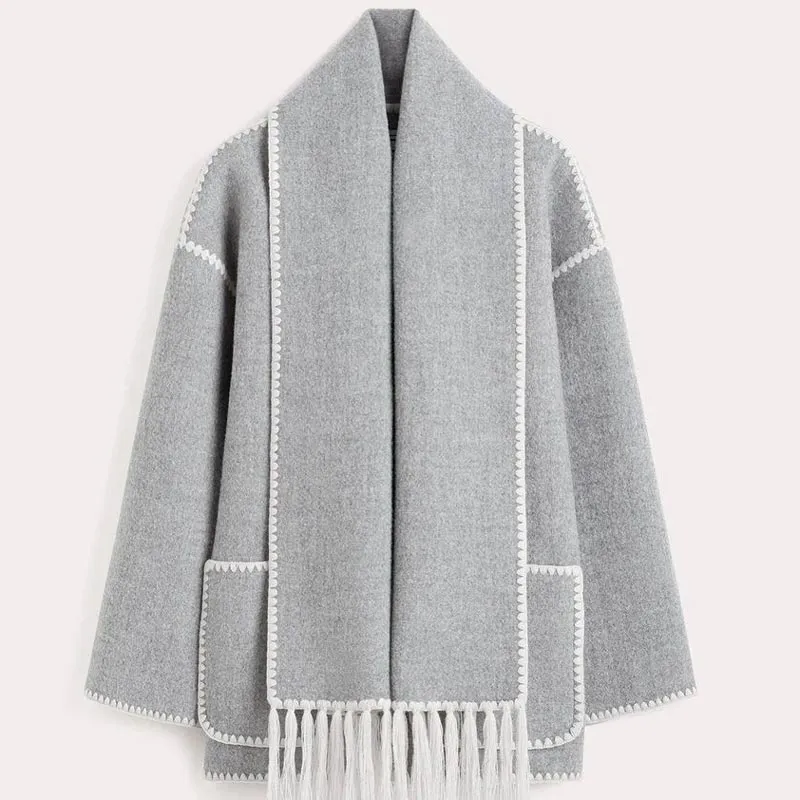 Hot Sale 49% OFFWomens Tassel Scarf Tweed Coat