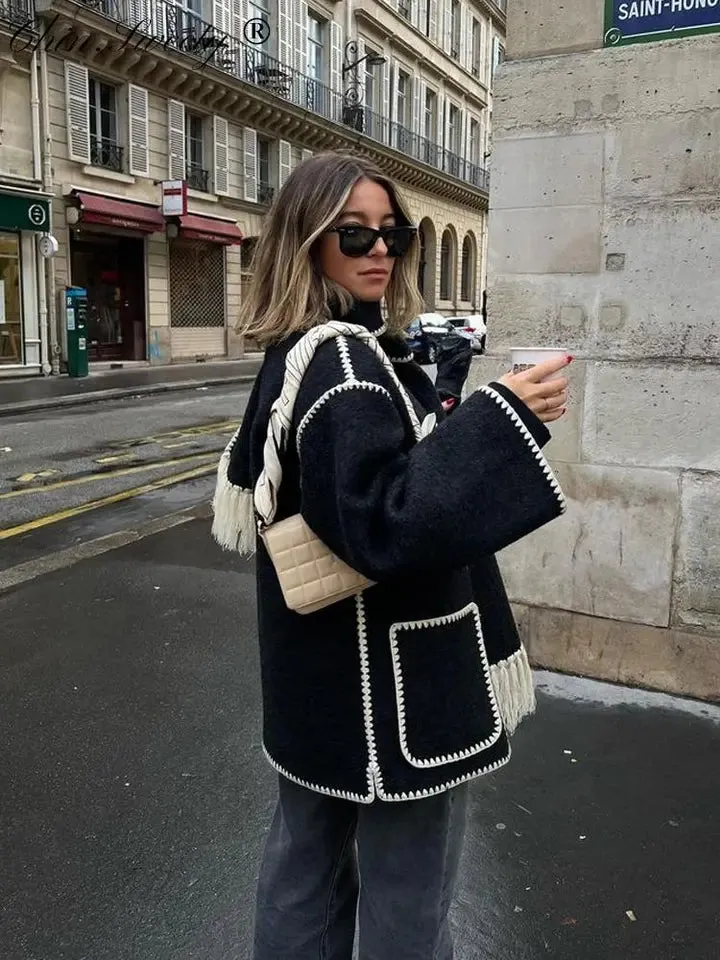 Hot Sale 49% OFFWomens Tassel Scarf Tweed Coat