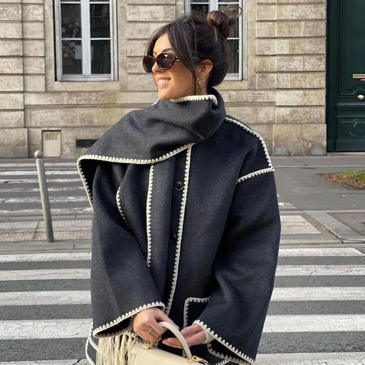 Hot Sale 49% OFFWomens Tassel Scarf Tweed Coat
