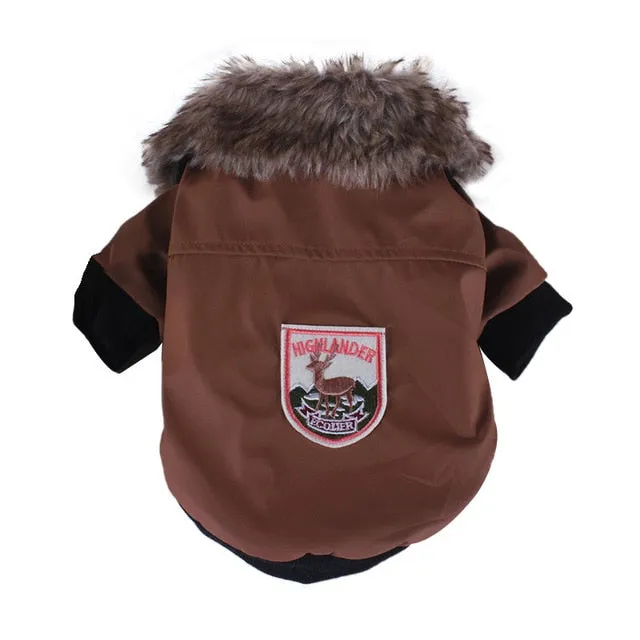 Leather Winter Fur Coat Warm Fleece Lining For Small Dogs