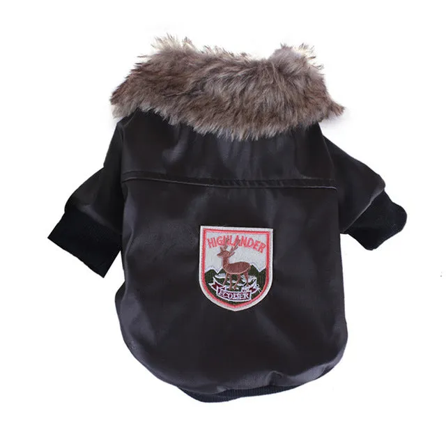 Leather Winter Fur Coat Warm Fleece Lining For Small Dogs