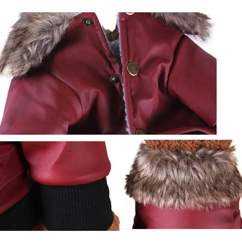 Leather Winter Fur Coat Warm Fleece Lining For Small Dogs