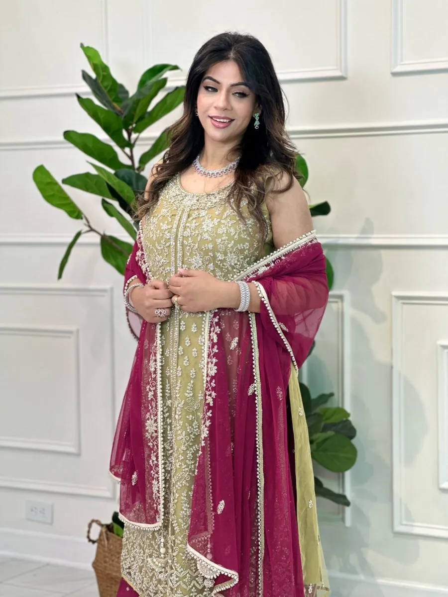 Parakeet Green Ladies Suit with Raspberry Pink Pant