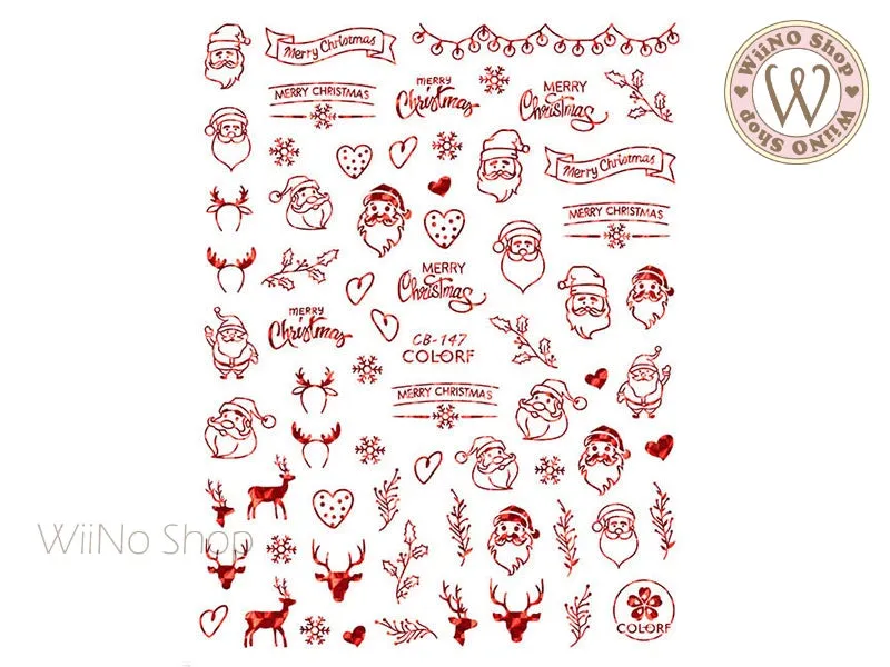 Red Holographic Christmas Adhesive Nail Art Sticker - 1 pc (CB-147RH)