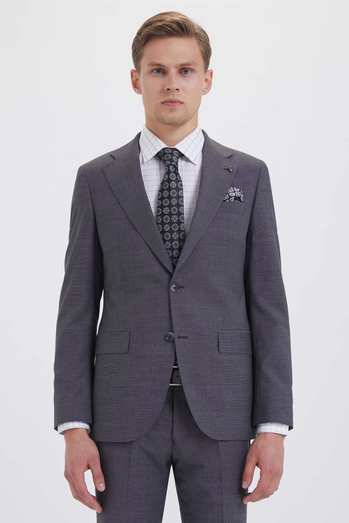 Slim Fit Notch Lapel Gray Wool Blend Classic Suit