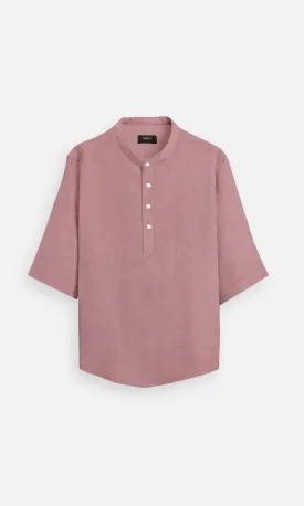 Soft Mauve Plain Pure Linen Kurta Style Shirt - AddysForMen