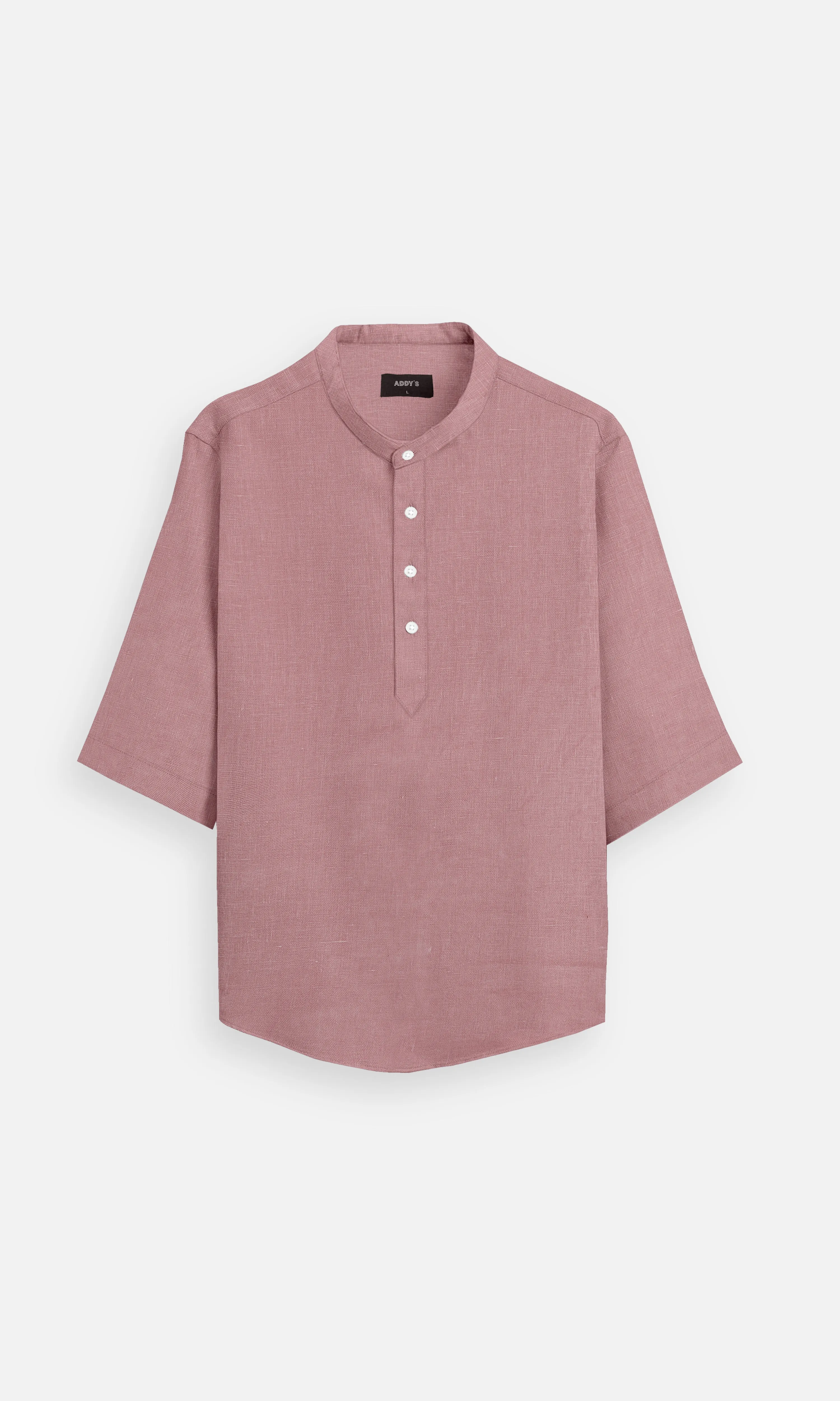 Soft Mauve Plain Pure Linen Kurta Style Shirt - AddysForMen