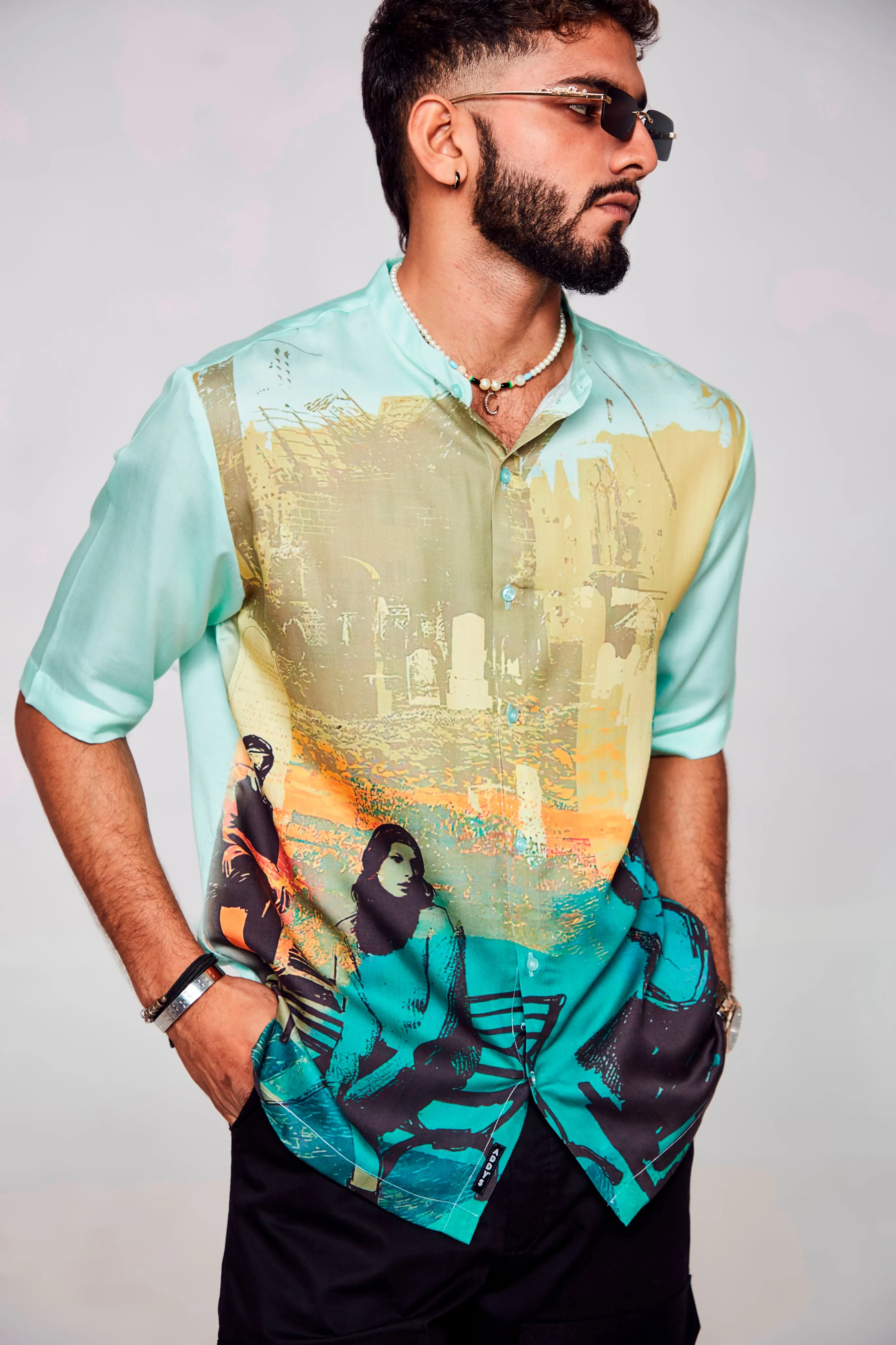 Solitude Serenade Printed Pure Tencel Satin Short Sleeve Shirt