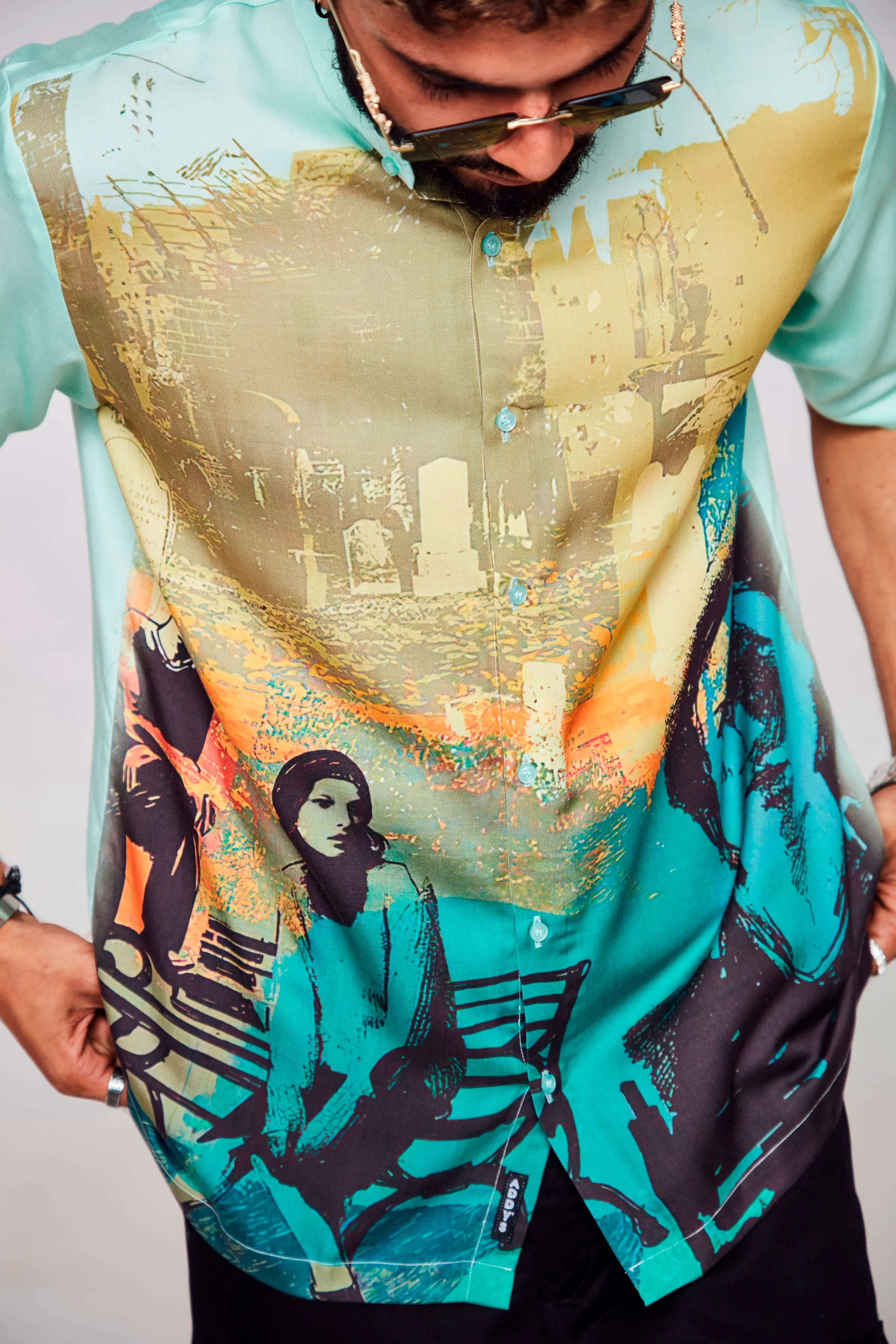 Solitude Serenade Printed Pure Tencel Satin Short Sleeve Shirt