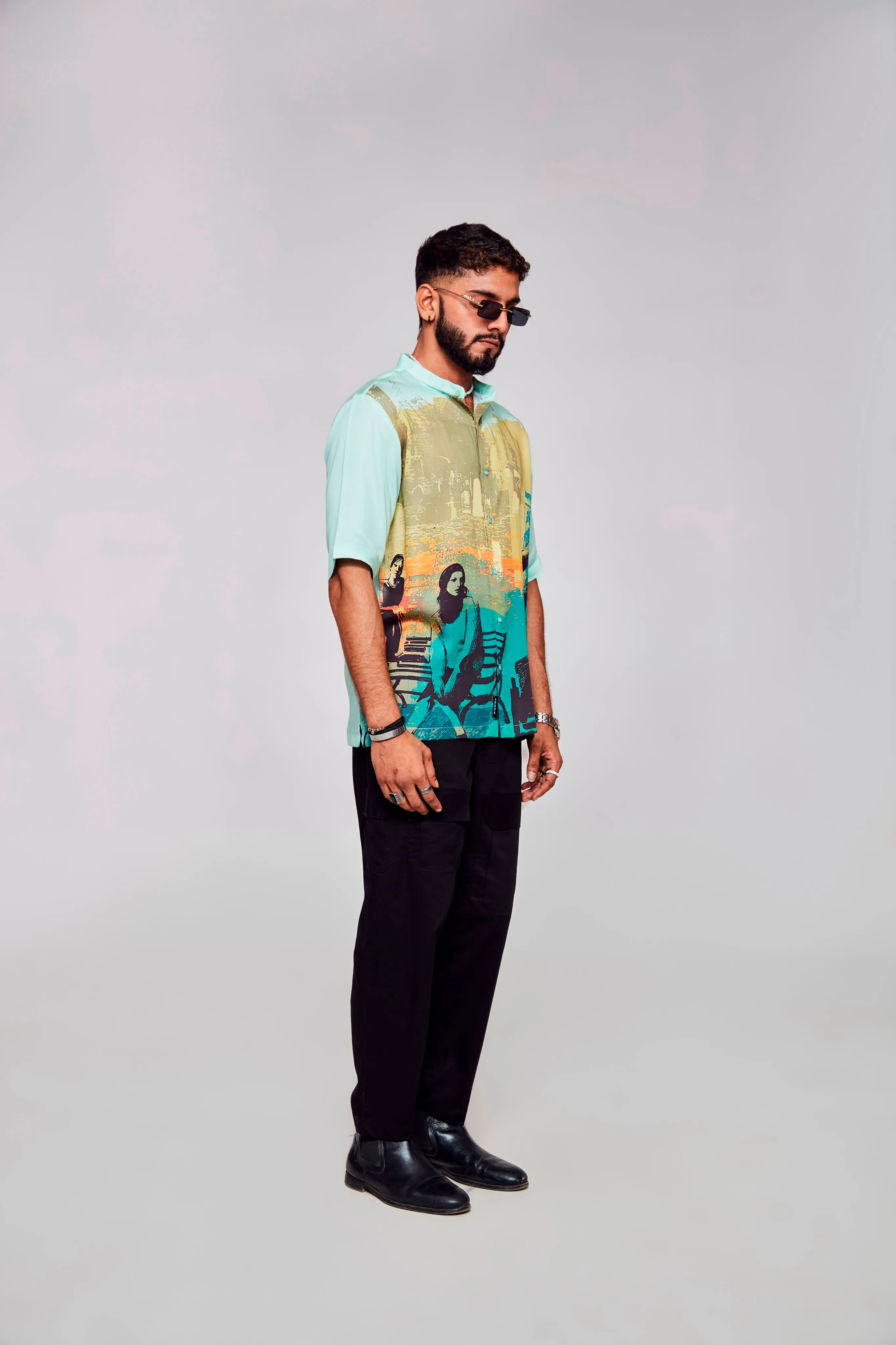 Solitude Serenade Printed Pure Tencel Satin Short Sleeve Shirt