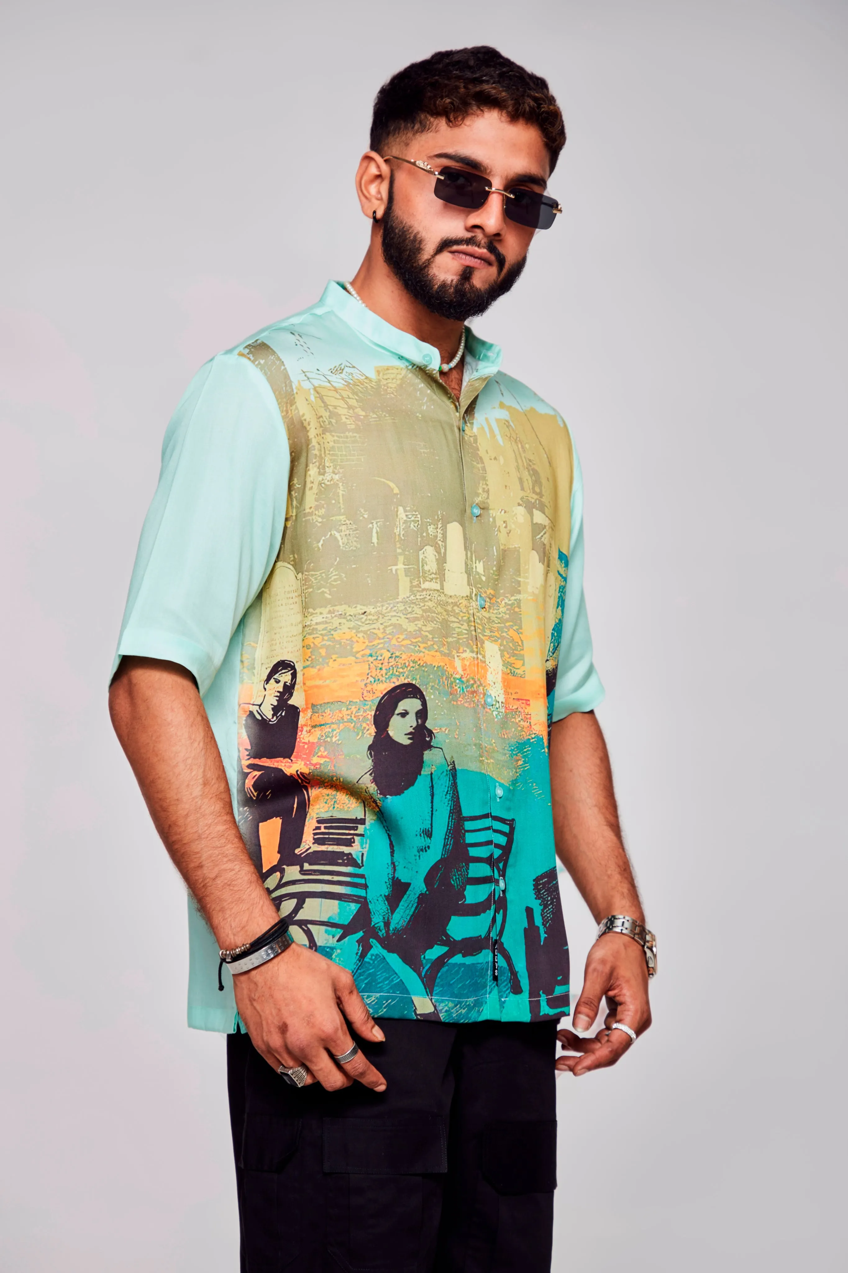 Solitude Serenade Printed Pure Tencel Satin Short Sleeve Shirt