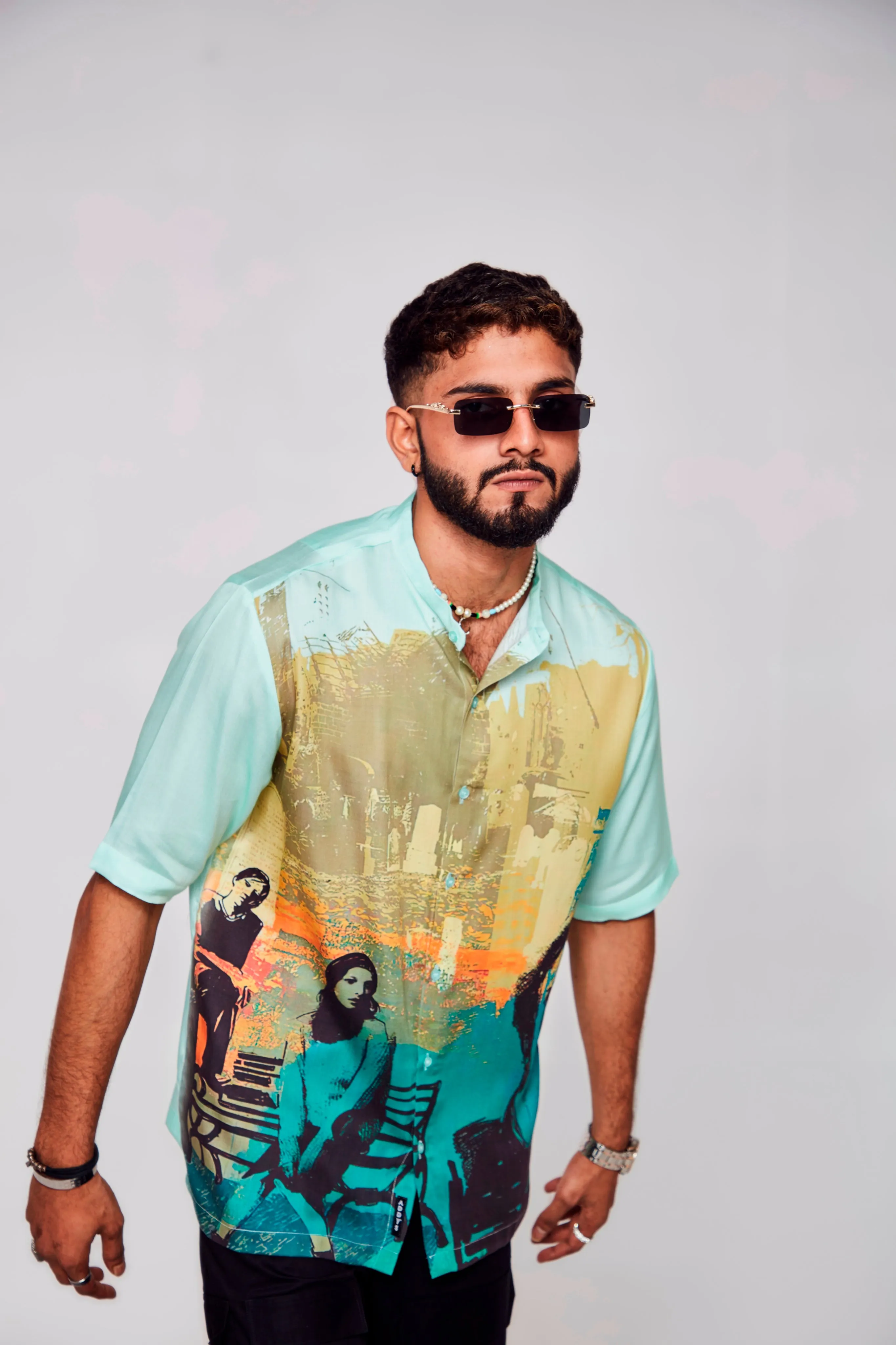 Solitude Serenade Printed Pure Tencel Satin Short Sleeve Shirt